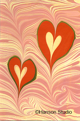 Red and White Hearts on Pink and Yellow Wood Grain
